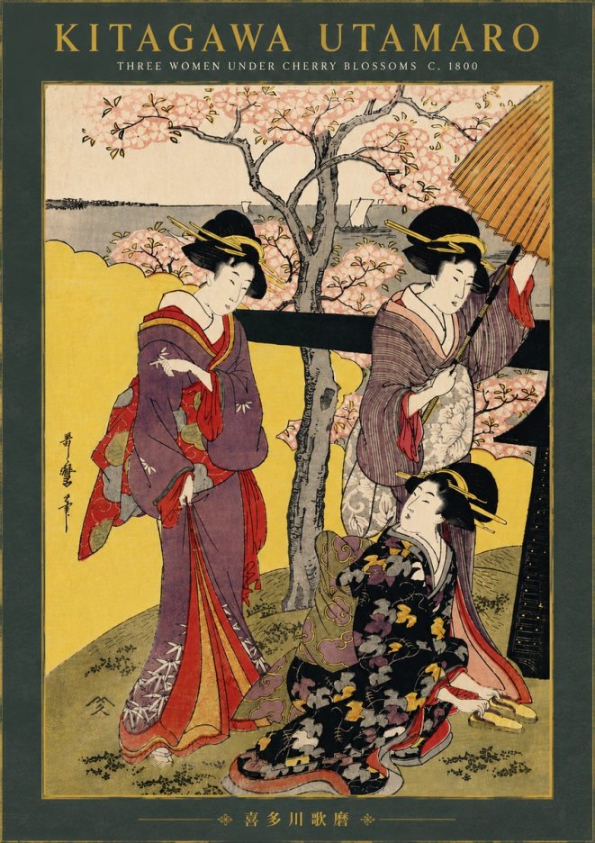 Kitagawa Utamaro Three Women Under Cherry Blossoms No6 - Plakat