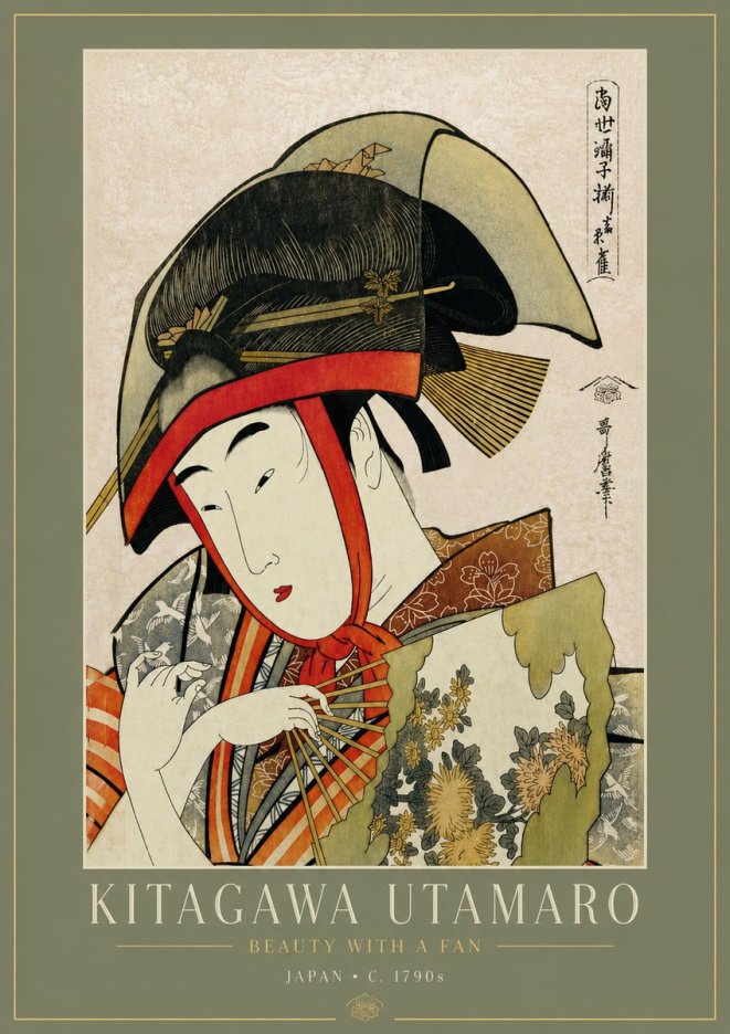 Kitagawa Utamaro Beauty with a Fan I No5 - Plakat