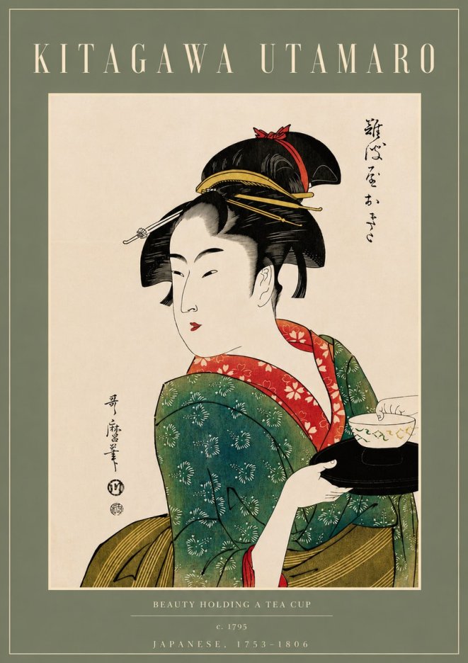 Kitagawa Utamaro Beauty Holding a Tea Cup No4 - Plakat