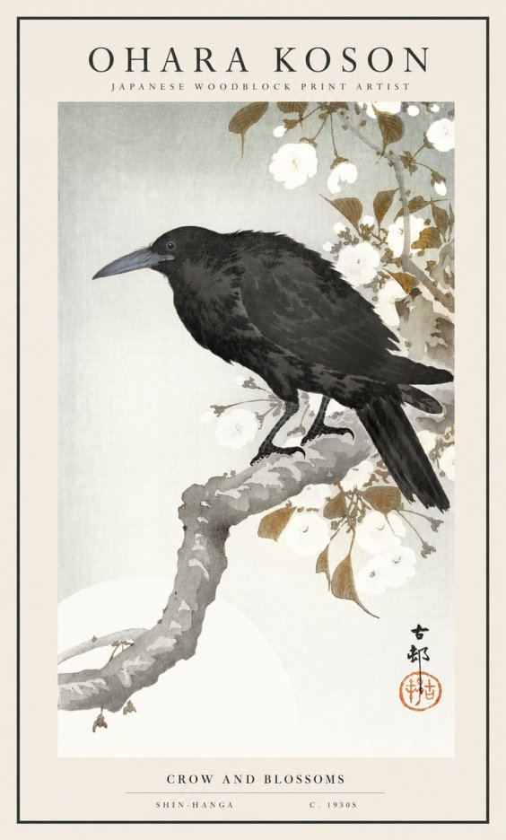 Ohara Koson Crow and Blossoms I No1 - Plakat