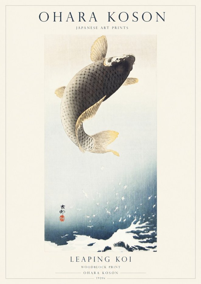 Ohara Koson Leaping Koi I No1 - Plakat