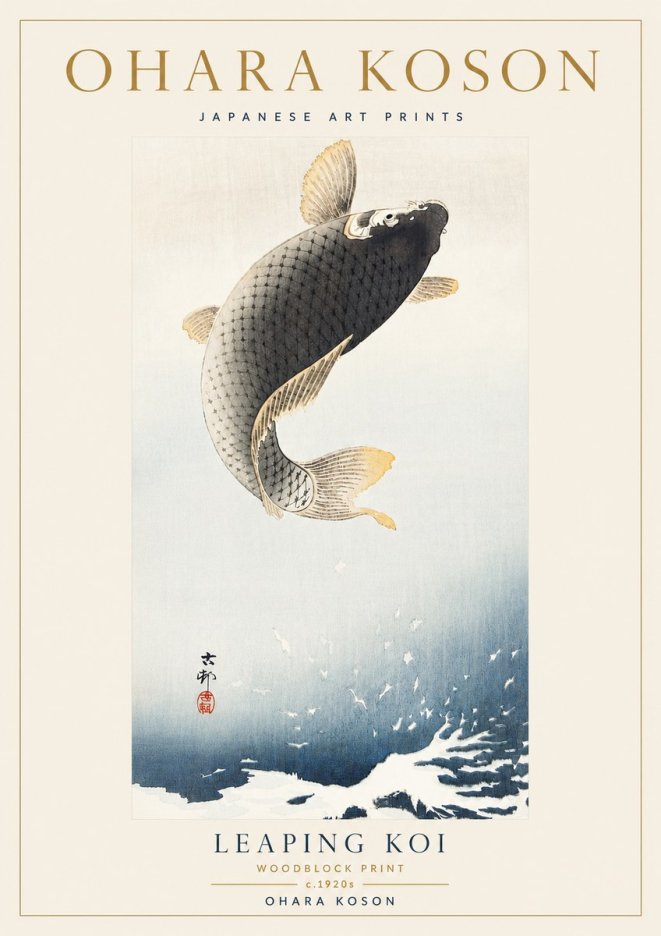 Ohara Koson Leaping Koi I No5 - Plakat