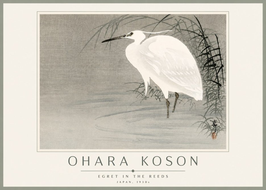 Ohara Koson Egret in the Reeds No3 - Plakat