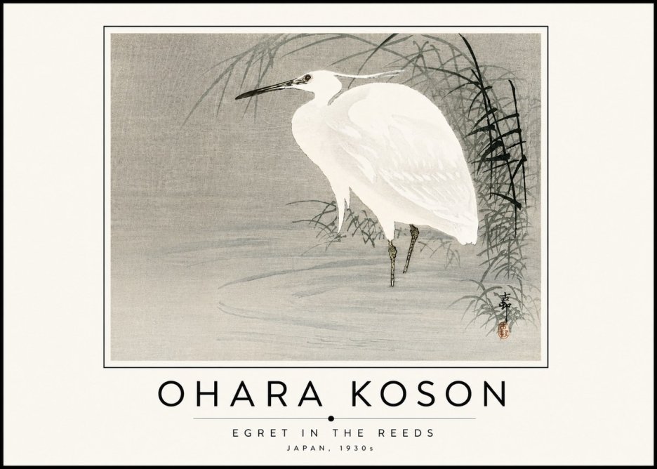 Ohara Koson Egret in the Reeds No6 - Plakat