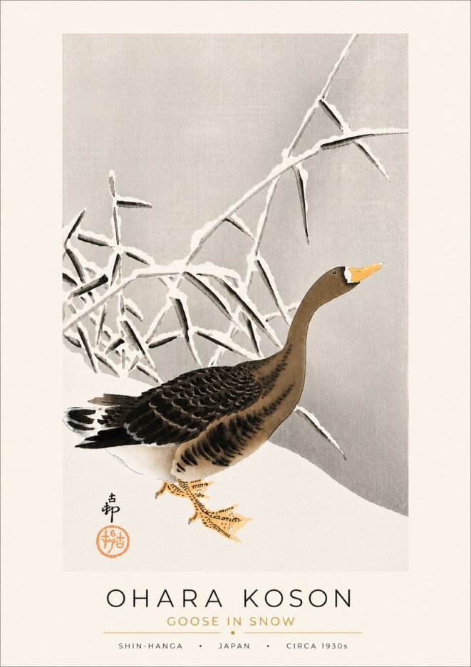 Ohara Koson Goose in Snow No5 - Plakat