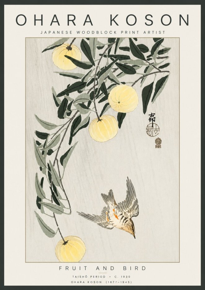 Ohara Koson Fruit and Bird No4 - Plakat