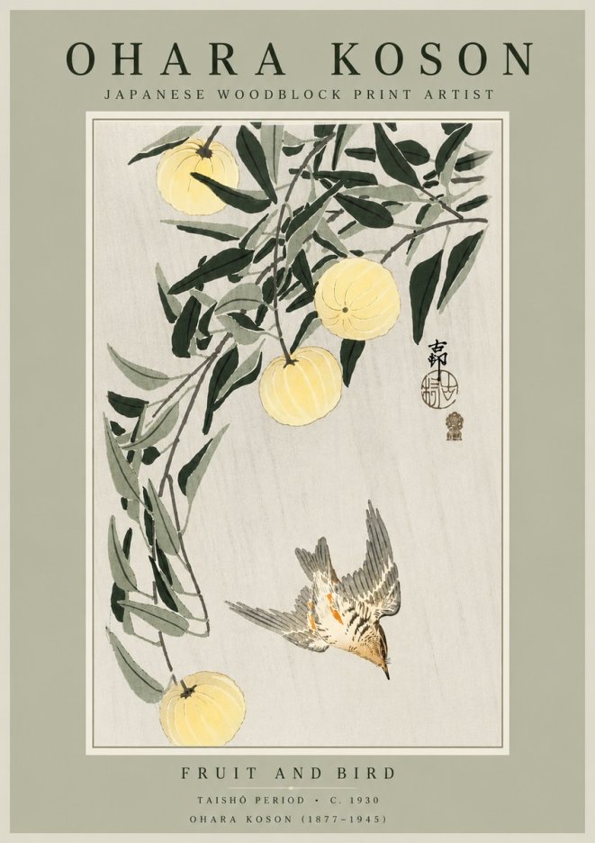 Ohara Koson Fruit and Bird No6 - Plakat
