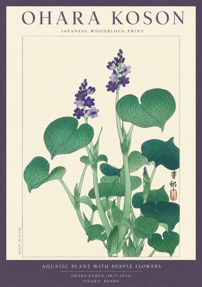 Ohara Koson Aquatic Plant with Purple Flowers No2 - Plakat