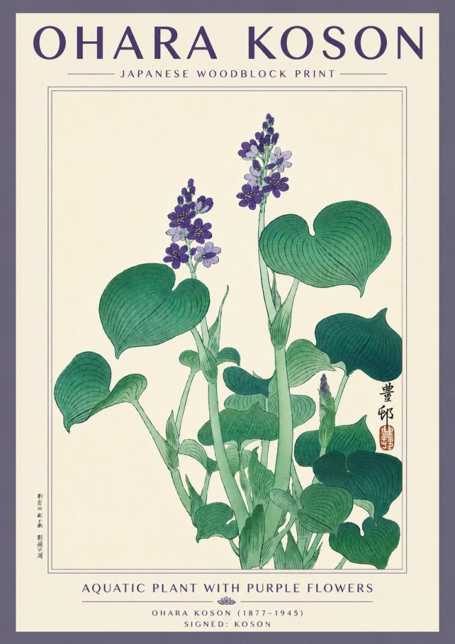 Ohara Koson Aquatic Plant with Purple Flowers No5 - Plakat