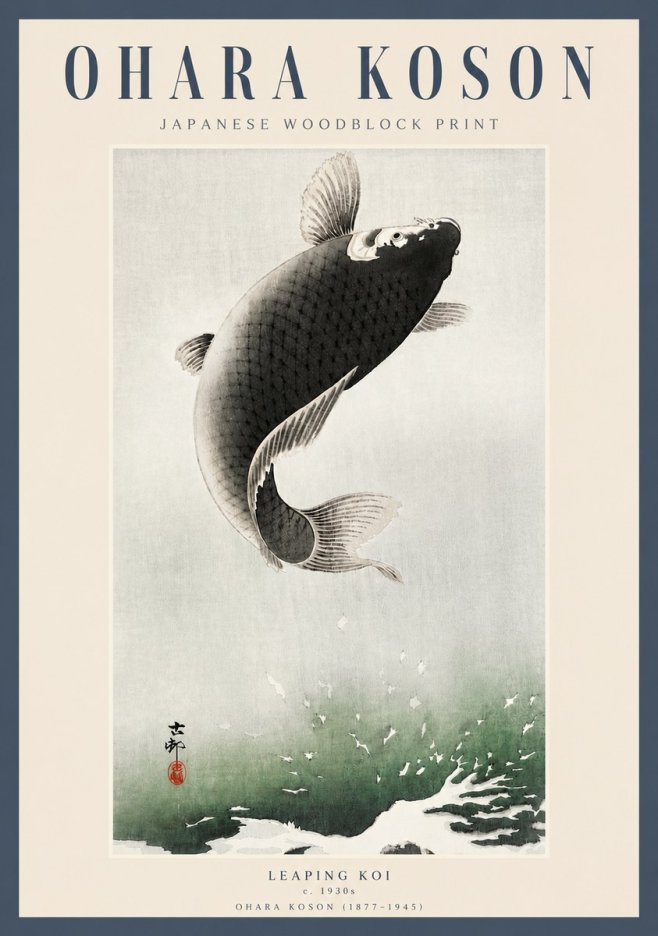 Ohara Koson Leaping Koi II No3 - Plakat