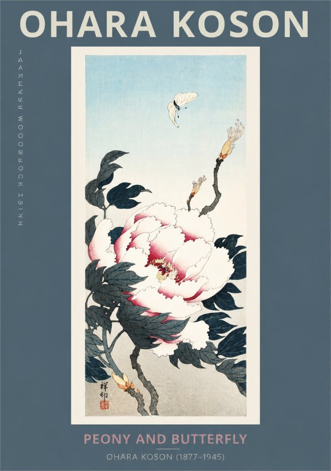Ohara Koson Peony and Butterfly No2 - Plakat