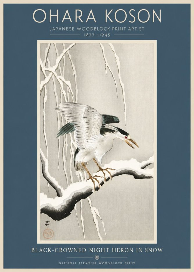 Ohara Koson Black-crowned Night Heron in Snow No2 - Plakat