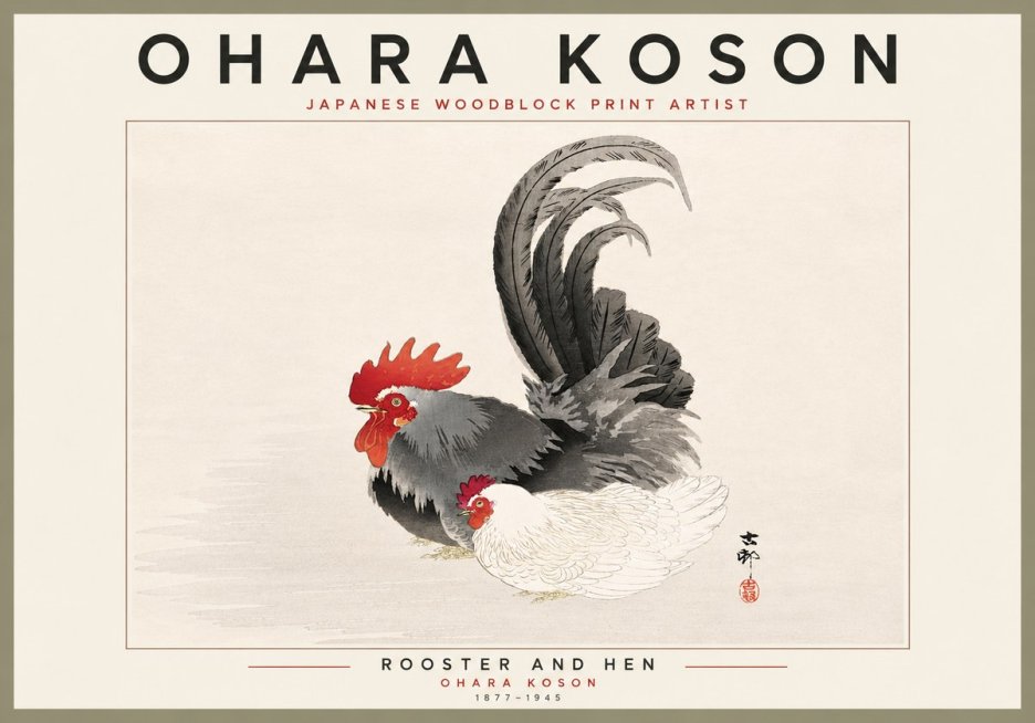 Ohara Koson Rooster and Hen I No6 - Plakat