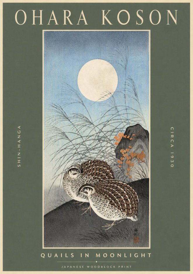 Ohara Koson Quails in Moonlight No2 - Plakat