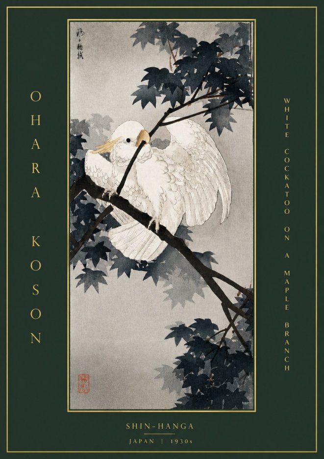 Ohara Koson White Cockatoo on a Maple Branch No5 - Plakat
