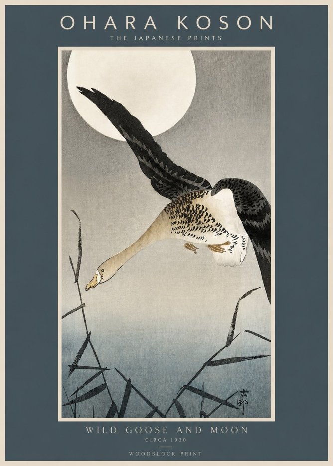 Ohara Koson Wild Goose and Moon No2 - Plakat