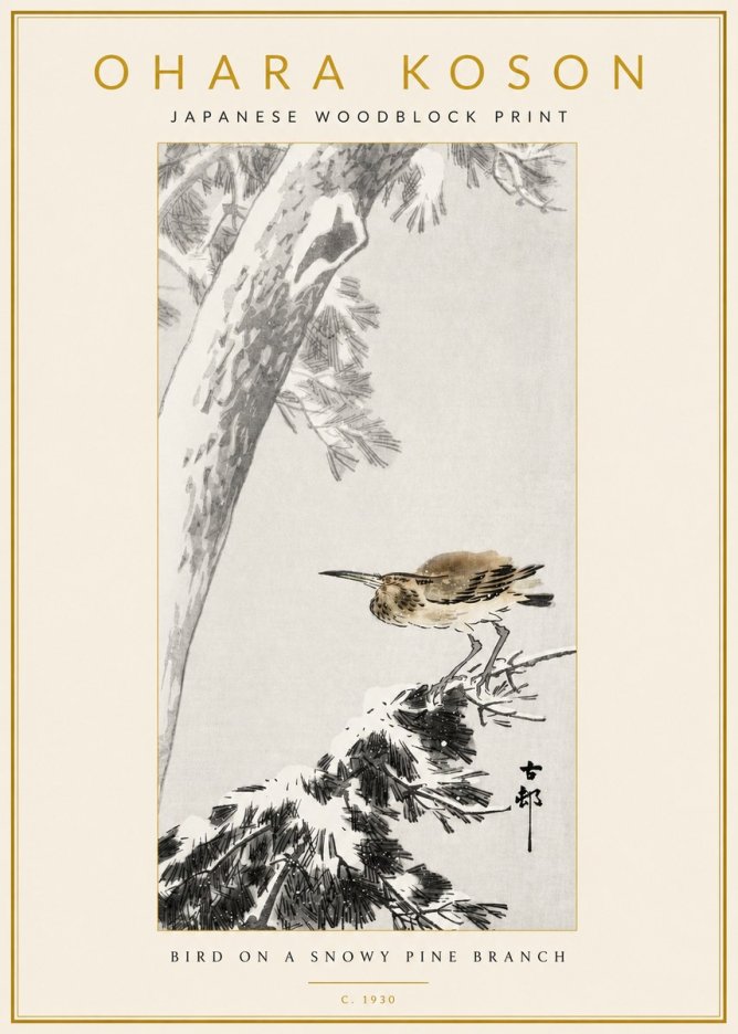 Ohara Koson Bird on a Snowy Pine Branch No3 - Plakat
