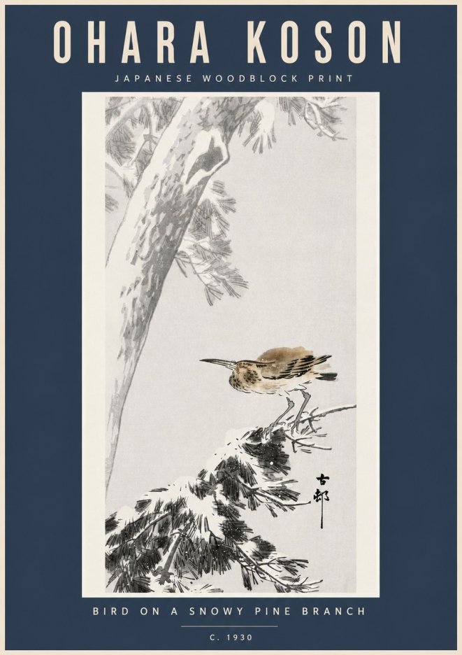 Ohara Koson Bird on a Snowy Pine Branch No5 - Plakat