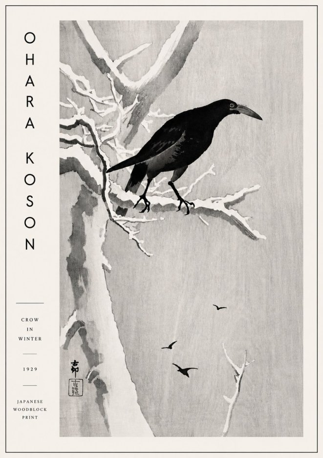 Ohara Koson Crow in Winter I No4 - Plakat