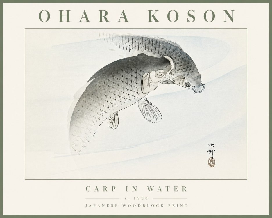 Ohara Koson Carp in Water No5 - Plakat