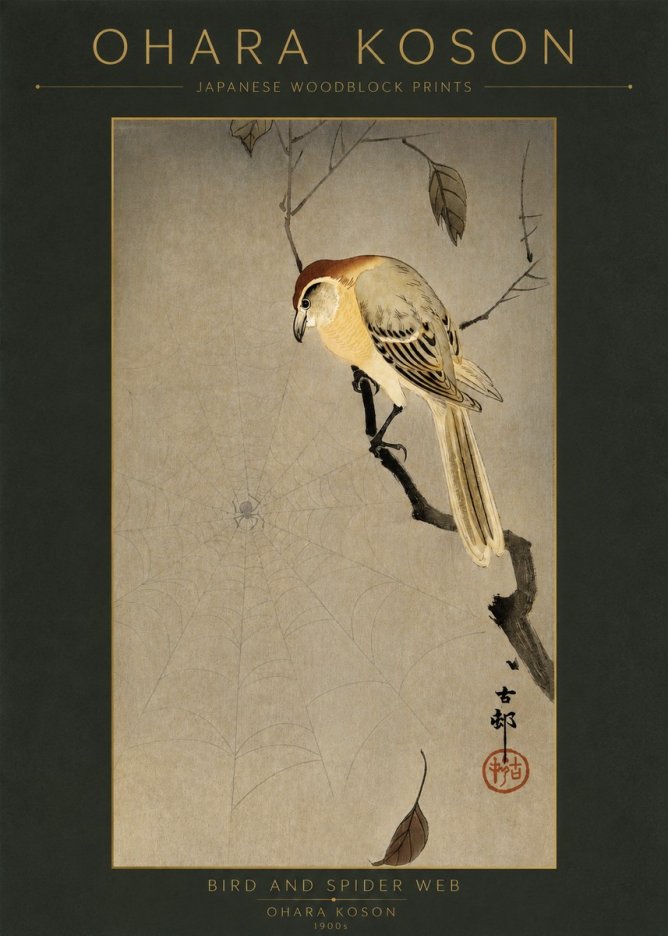 Ohara Koson Bird and Spider Web I No2 - Plakat