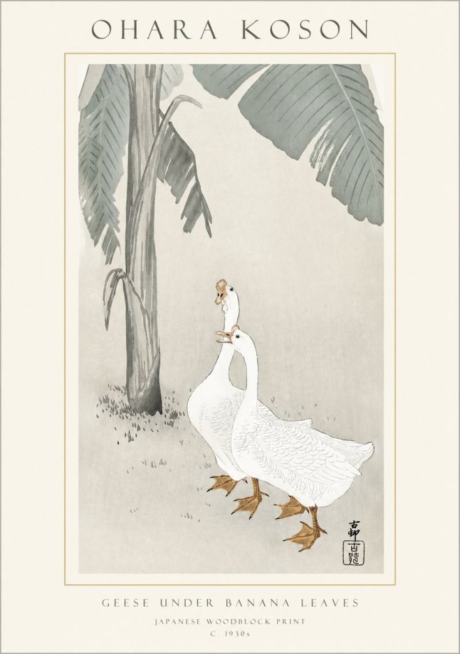 Ohara Koson Geese Under Banana Leaves No1 - Plakat