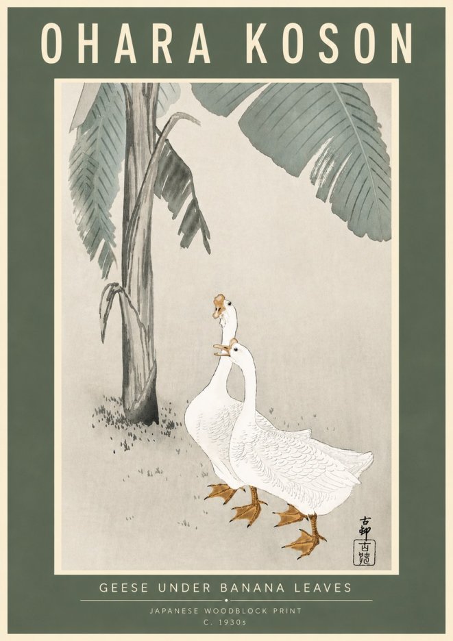 Ohara Koson Geese Under Banana Leaves No4 - Plakat