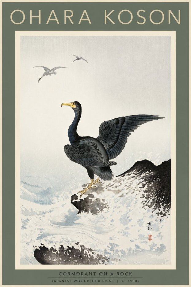 Ohara Koson Cormorant on a Rock No5 - Plakat
