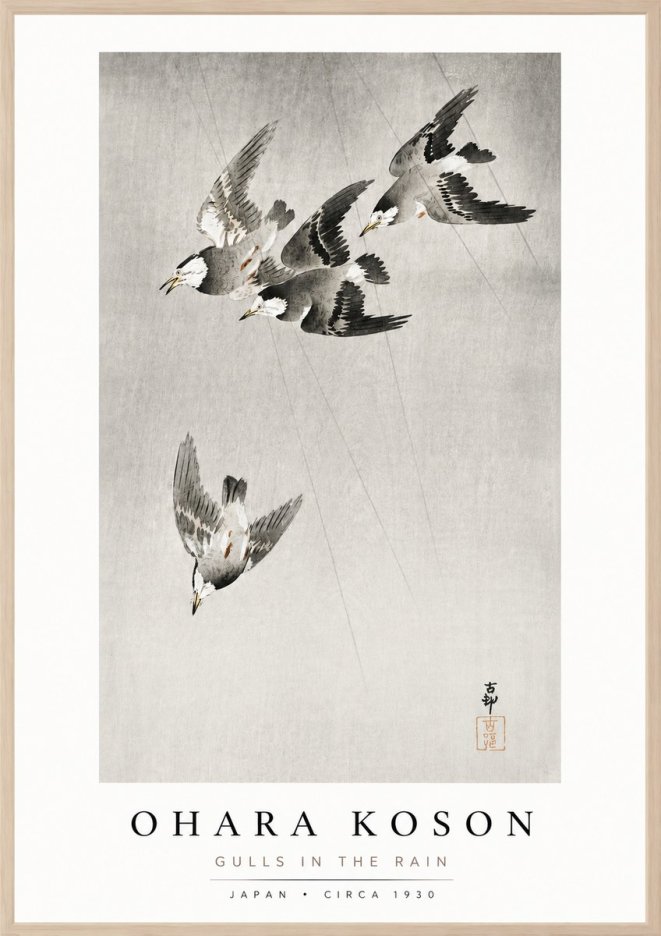 Ohara Koson Gulls in the Rain No3 - Plakat