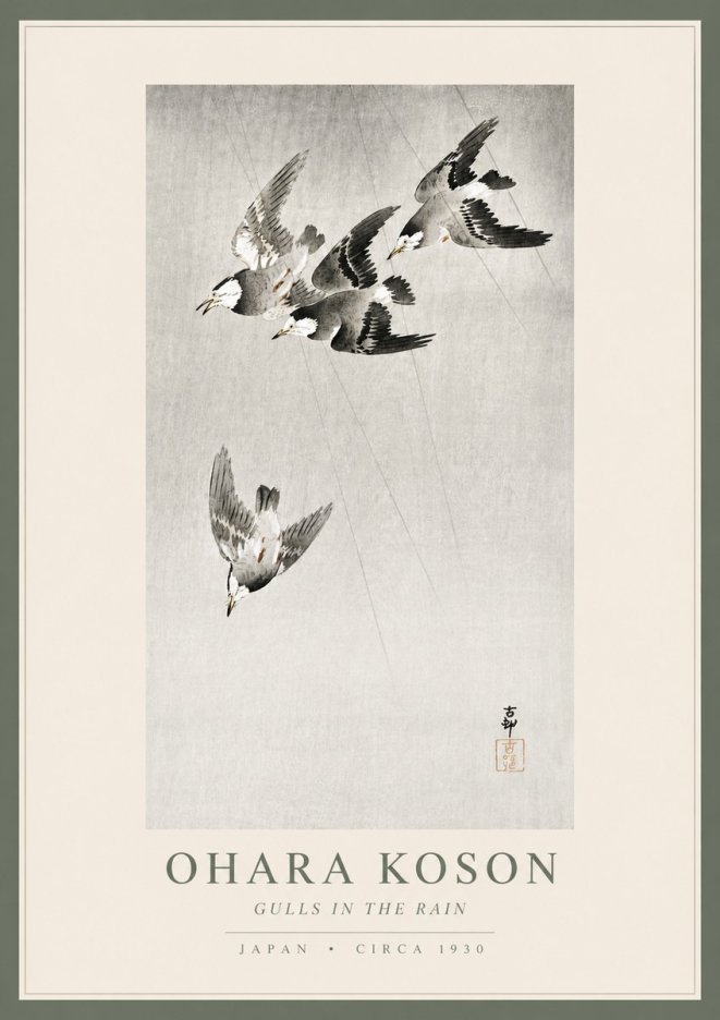 Ohara Koson Gulls in the Rain No4 - Plakat