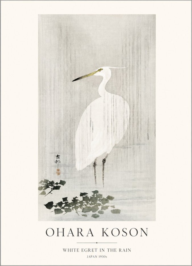 Ohara Koson White Egret in the Rain No1 - Plakat