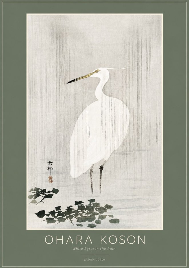 Ohara Koson White Egret in the Rain No2 - Plakat