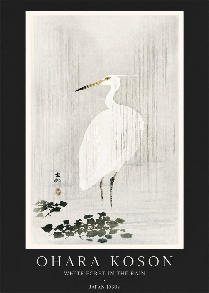 Ohara Koson White Egret in the Rain No3 - Plakat