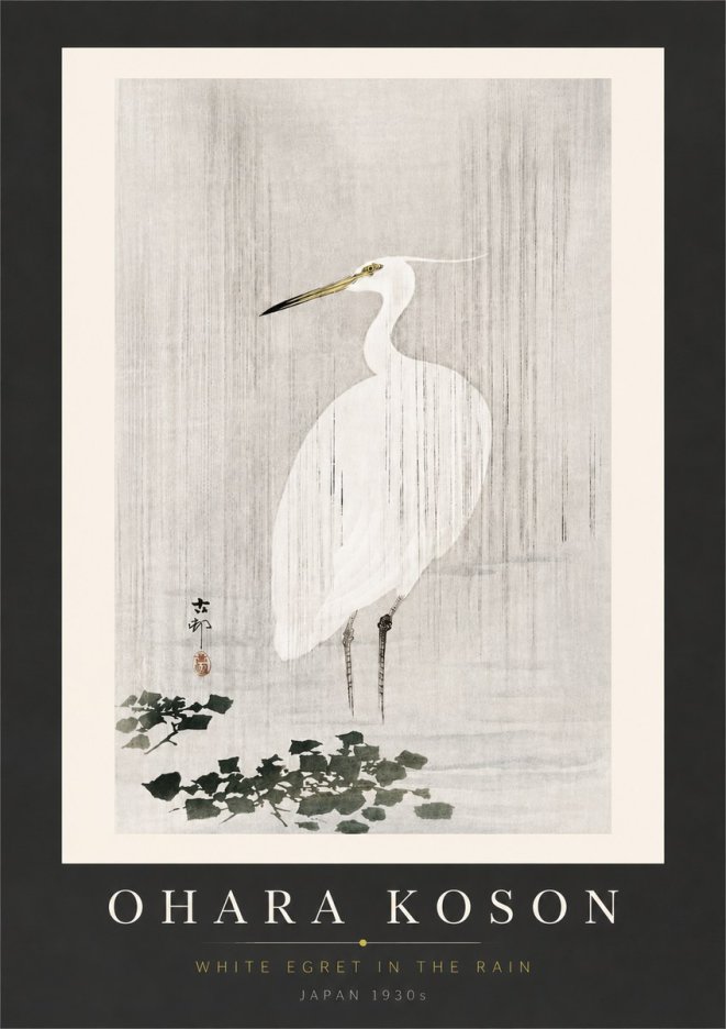 Ohara Koson White Egret in the Rain No6 - Plakat