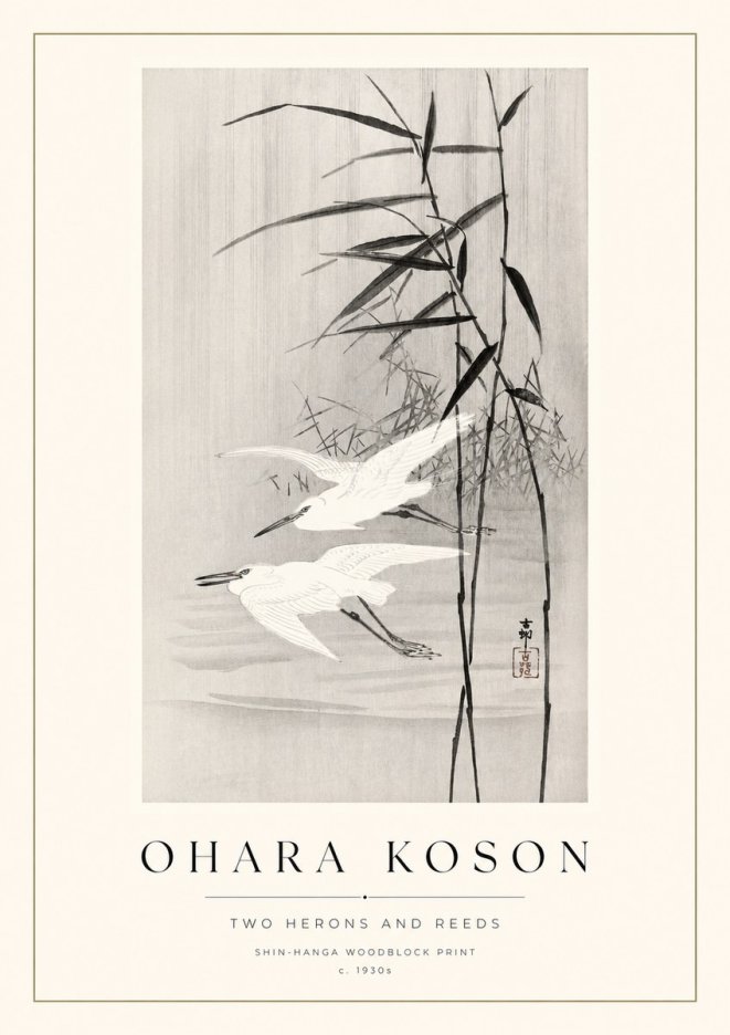 Ohara Koson Two Herons and Reeds No1 - Plakat