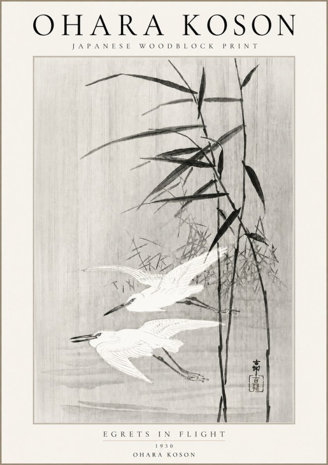 Ohara Koson Two Herons and Reeds No4 - Plakat