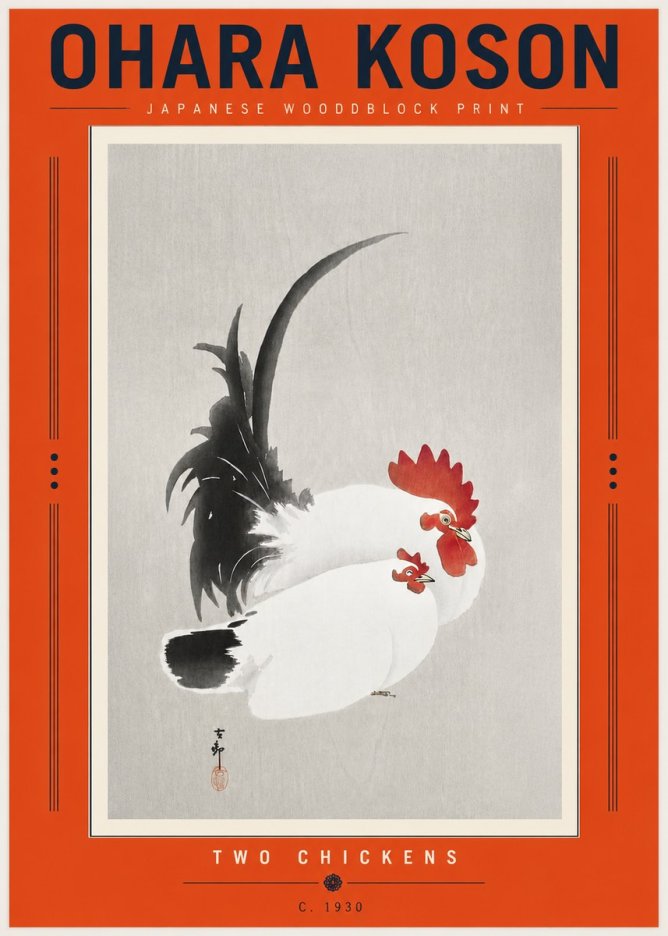 Ohara Koson Two Chickens No5 - Plakat