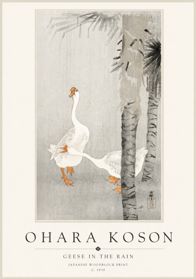 Ohara Koson Geese in the Rain No1 - Plakat