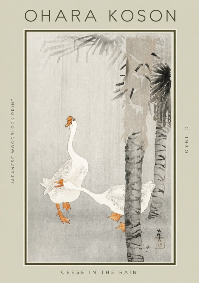 Ohara Koson Geese in the Rain No2 - Plakat