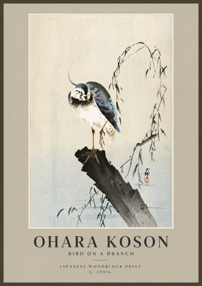 Ohara Koson Bird on a Branch III No6 - Plakat