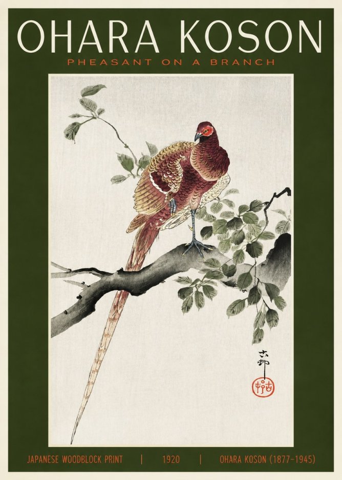 Ohara Koson Pheasant on a Branch No2 - Plakat