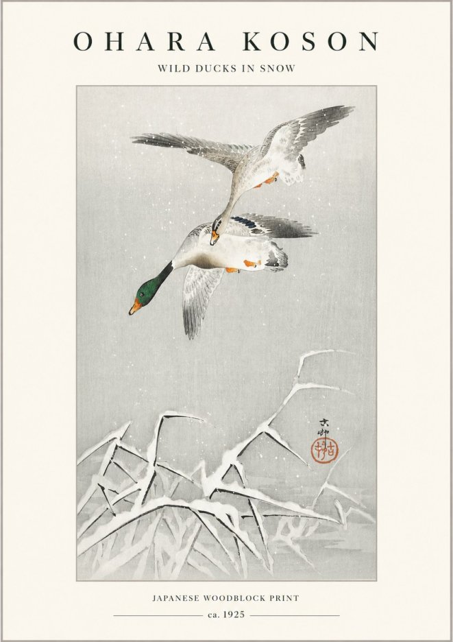 Ohara Koson Wild Ducks in Snow No1 - Plakat