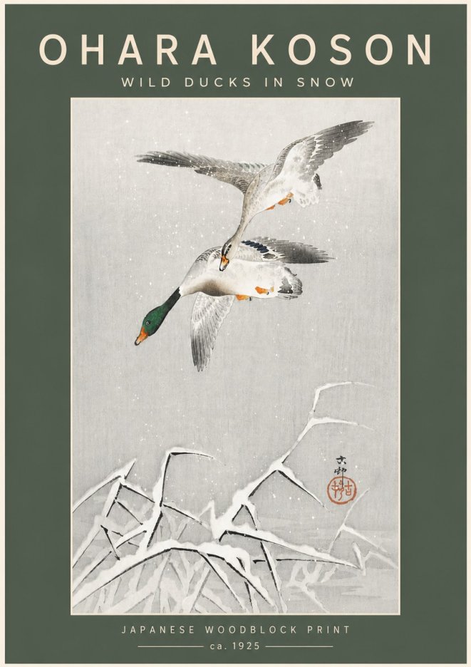 Ohara Koson Wild Ducks in Snow No5 - Plakat