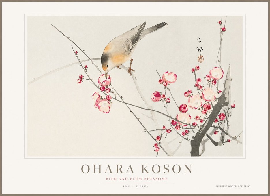 Ohara Koson Bird and Plum Blossoms No1 - Plakat