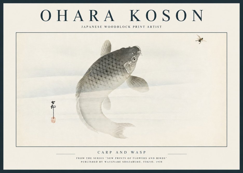 Ohara Koson Carp and Wasp No3 - Plakat