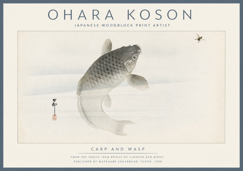 Ohara Koson Carp and Wasp No6 - Plakat