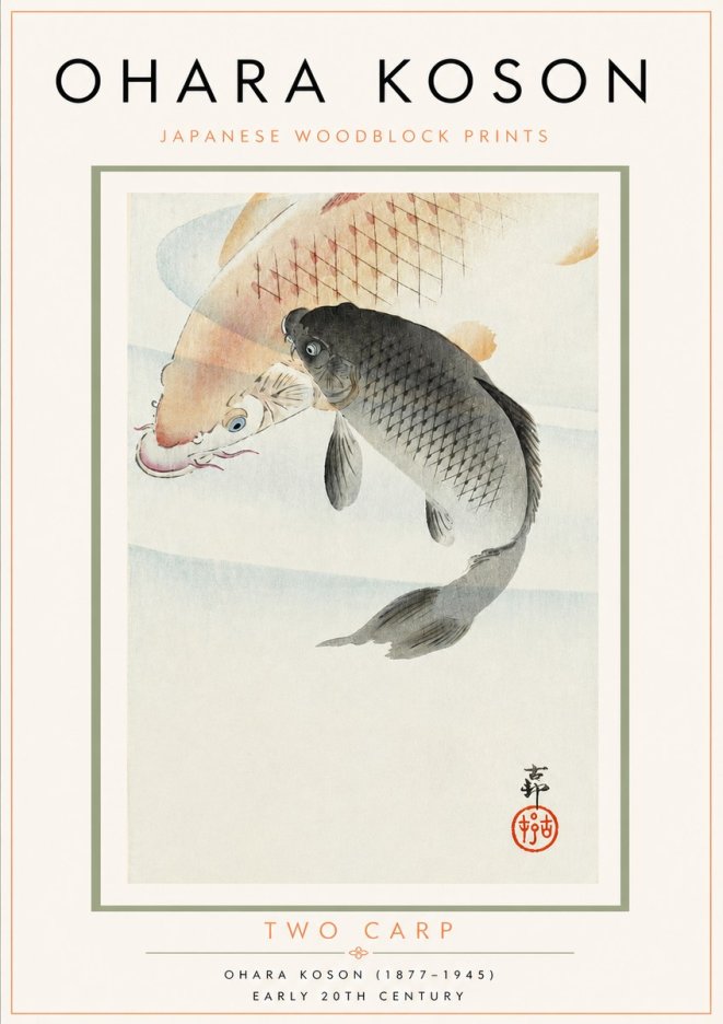 Ohara Koson Two Carp No3 - Plakat