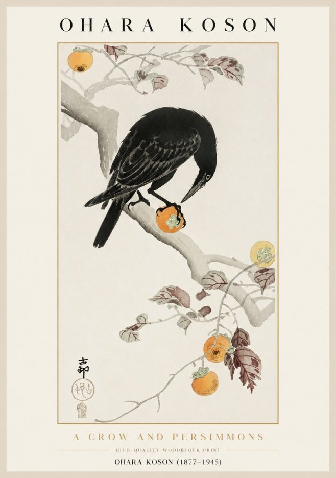 Ohara Koson A Crow and Persimmons No1 - Plakat