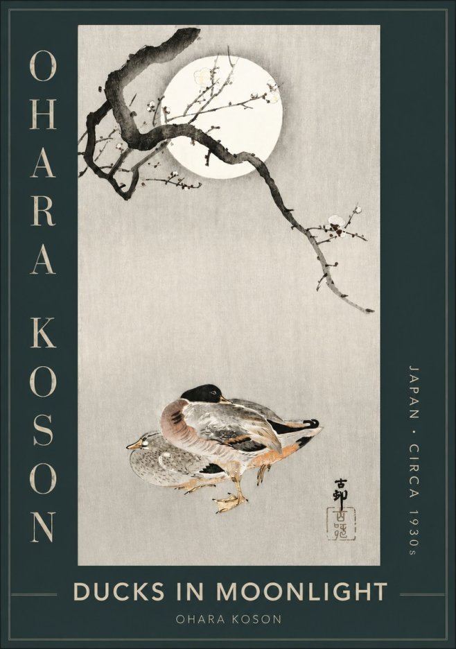 Ohara Koson Ducks in Moonlight No2 - Plakat