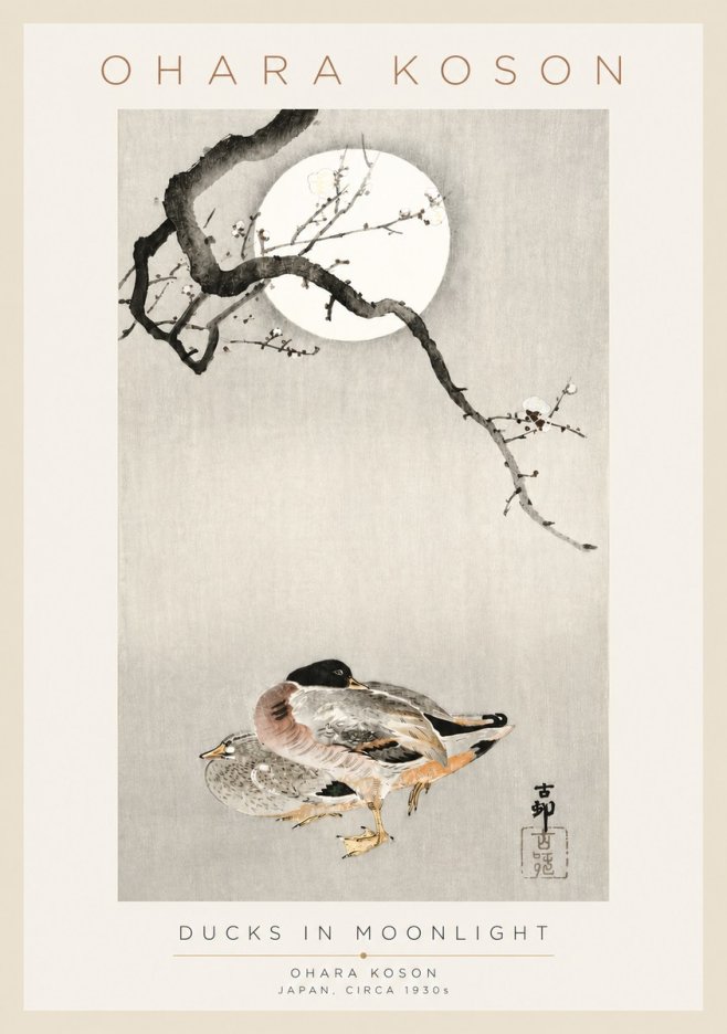 Ohara Koson Ducks in Moonlight No3 - Plakat